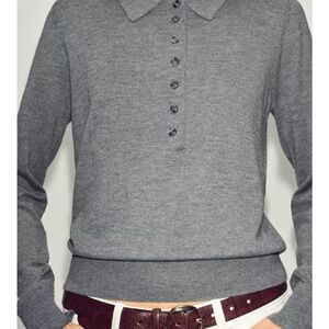 Zara Women's Gray Knit Polo Top